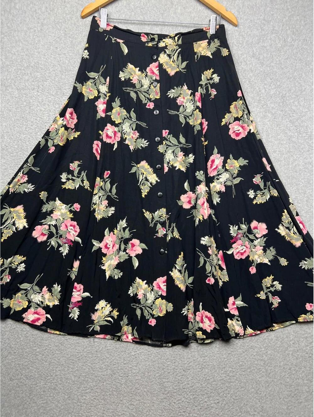 Vintage Michael Taylor Floral Button Up Knee Length Skirt Womens L USA Romantic